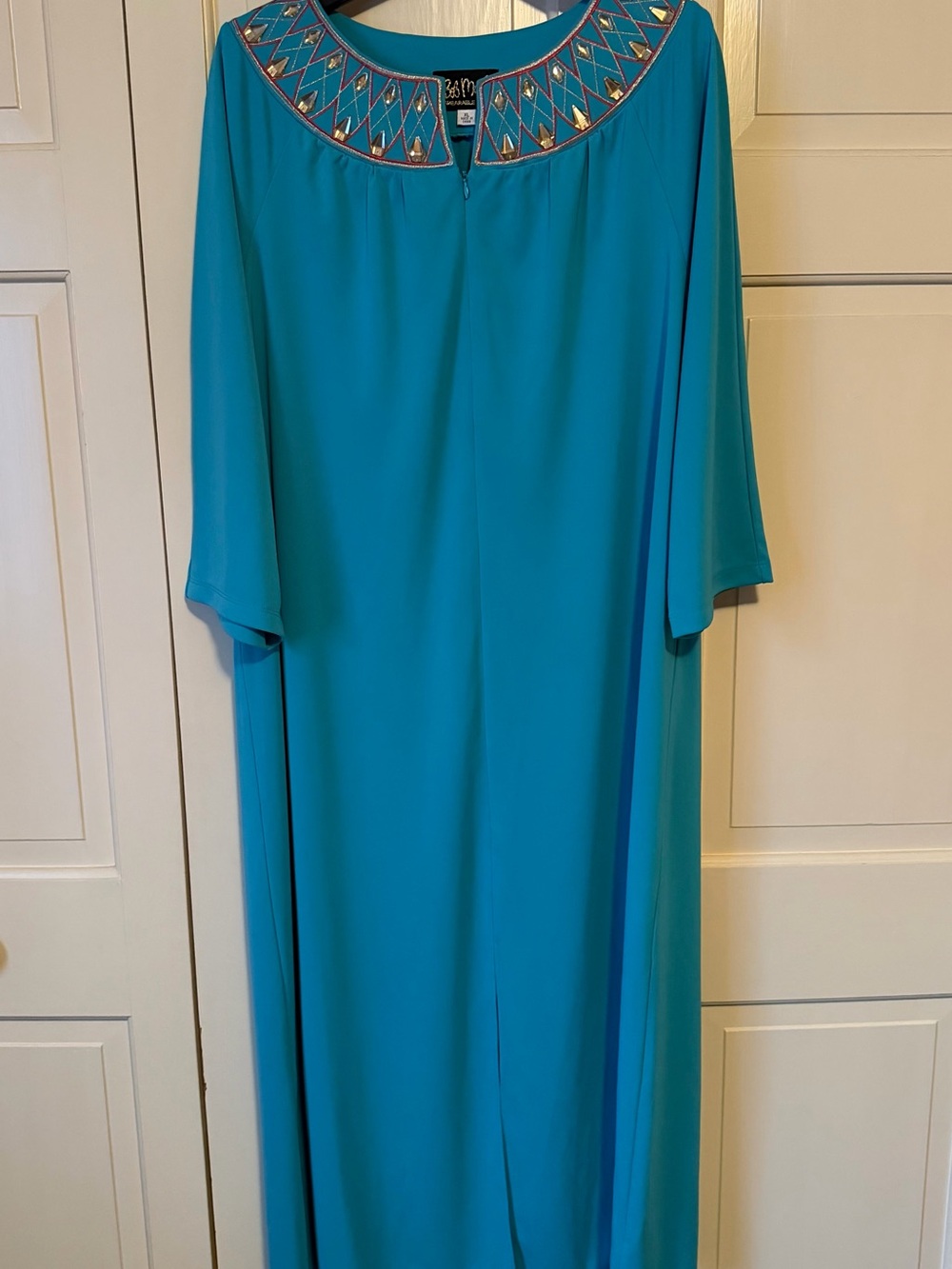 Bob Mackie Turquoise Embellished Neck Maxi Dress